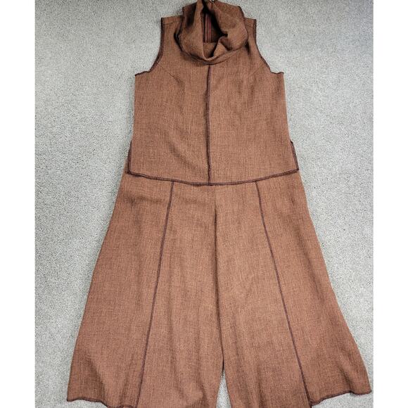 Chic Gaucho Lagenlook Outfit Womens S Top L Pants Brown Boho Wide Leg High Neck - Picture 1 of 16